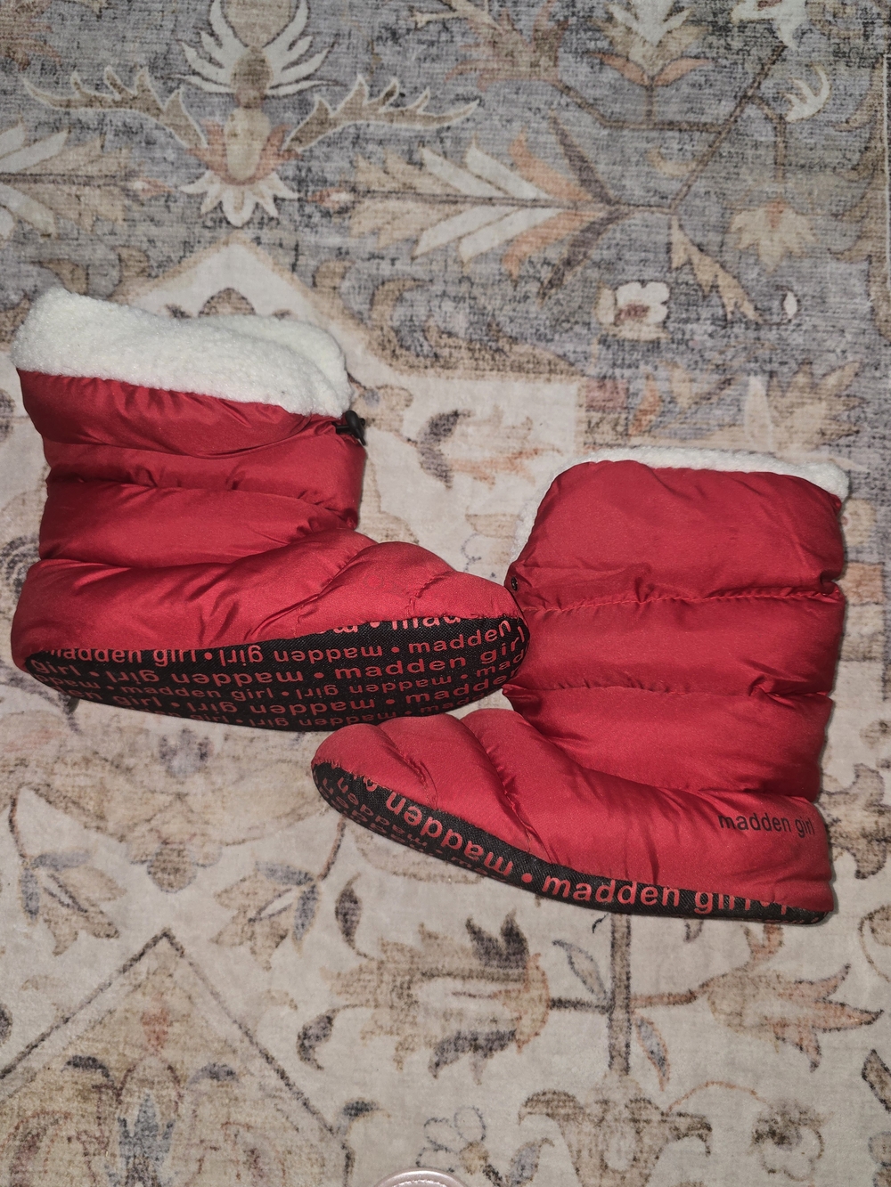 Madden Girl Red Quilted Sherpa-Lined Slipper Boots